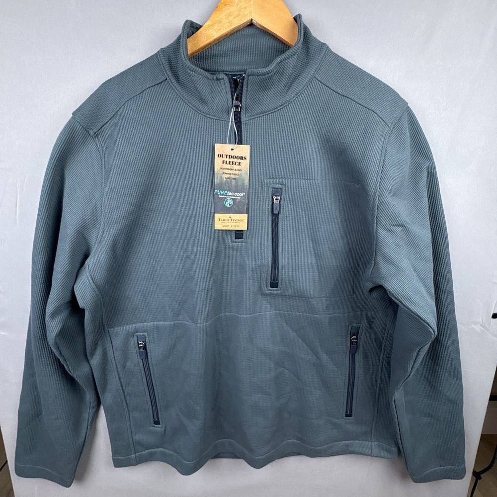 Tailor Vintage Mens Large Fleece Sweater Quarter Zip Waffle Knit NWT
